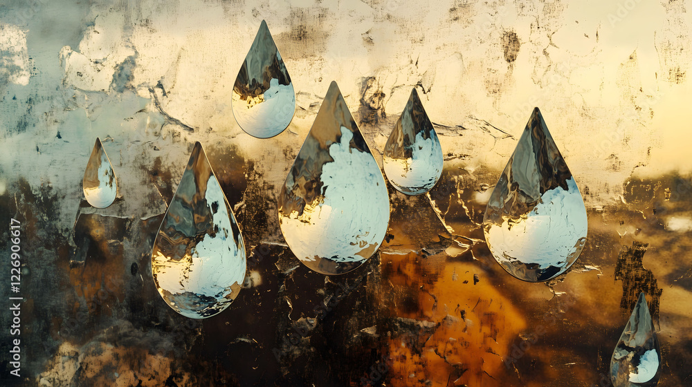 Aufkleber metallic droplets suspended in a captivating abstract composition with textured background. generati