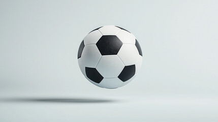 Obraz premium dynamic soccer ball in motion, showcasing its classic black and white design, floating against minimalistic background. image captures essence of sport and energy