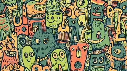 Quirky Robots Engaged in Silly Activities in a Humorous and Fun Background Illustration