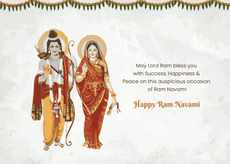 Illustration of Lord Rama and Sita with bow arrow
Happy Ram navami