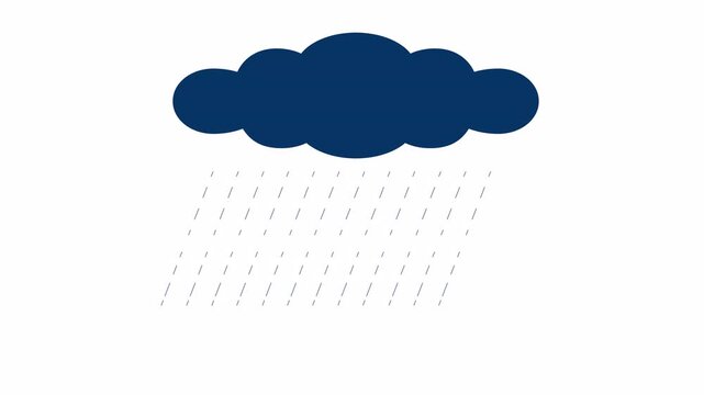 Minimalistic rain cloud with rainfall 2D object animation. Cloudy weather symbol cartoon 4K video, alpha channel. Meteorology. Rainy forecast. Precipitation animated flat item on white background