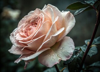 Dark, moody roses bloom in vintage night photography.
