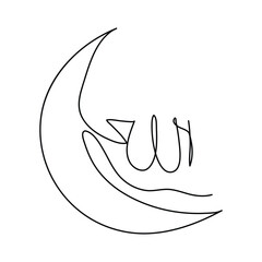 Single line drawing of a crescent moon, black and white, celestial symbol