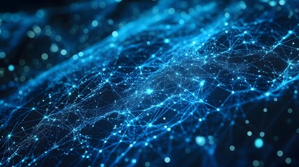 Abstract Blue Network: An intricate, glowing network of lines and points is rendered in stunning detail against a deep blue backdrop, evoking a sense of connectivity, data flow.