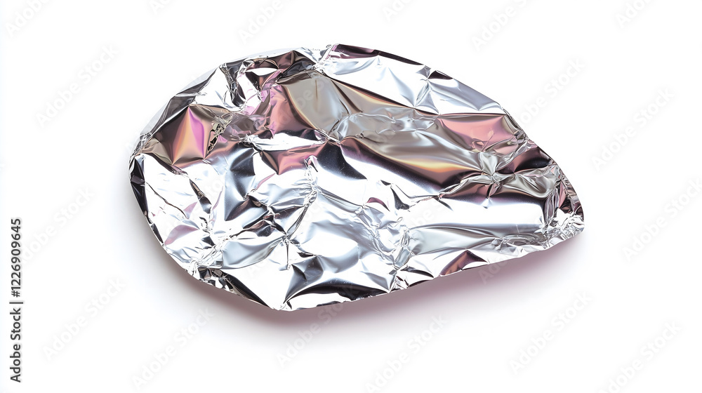 Poster crumpled metallic sticker isolated on a plain background showcasing unique textures and reflections.