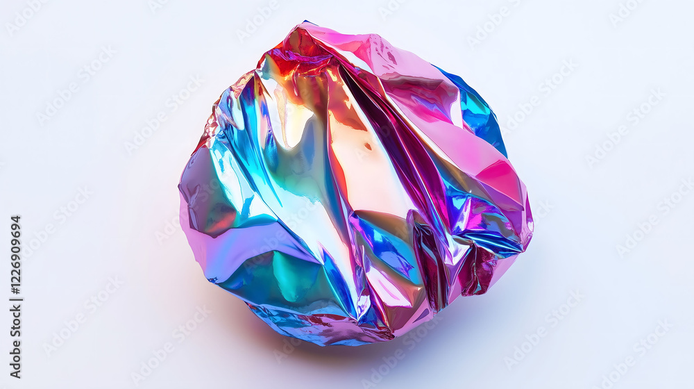 Aufkleber isolated crumpled metallic sticker reflecting vibrant colors and unique patterns on a blank backgrou