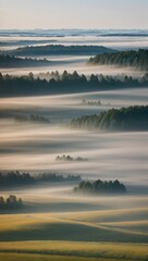 Fototapeta premium Misty sunrise over rolling hills