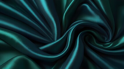 Obraz premium Blue green silk satin background. Soft wavy folds on smooth, shiny fabric. Generative AI