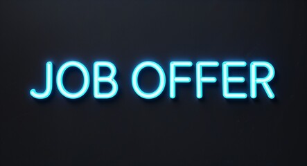 job offer word lettering with neon blue glow on plain black dark background
