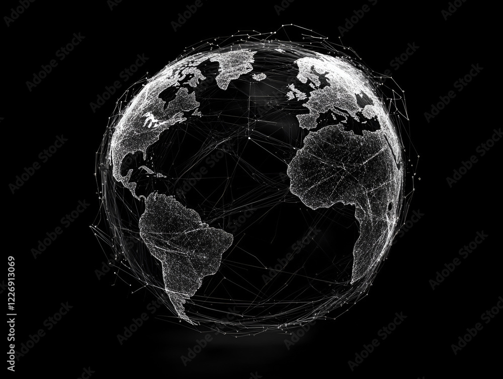Poster global network: a mesmerizing abstract depiction of the earth, rendered in glowing white lines again