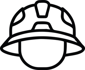 minimalist icon, hard hat, construction helmet, safety gear, black and white outline, simple graphic design, vector style, industrial symbol, protective equipment, clean lines, bold stroke, monochrome