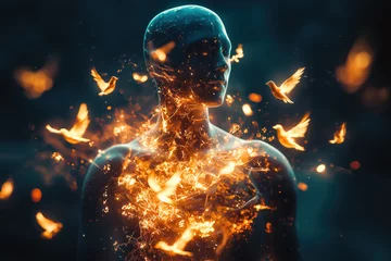 Selbstklebende Fototapeten Inner fire ignites, souls take flight. A transformative journey begins. © ABF_MATEO