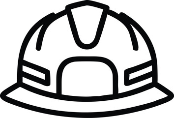 minimalist icon, hard hat, construction helmet, safety gear, black and white outline, simple graphic design, vector style, industrial symbol, protective equipment, clean lines, bold stroke, monochrome