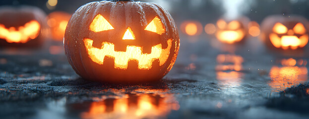 Lit Jack-o'-lanterns, Night, Halloween, Festive
