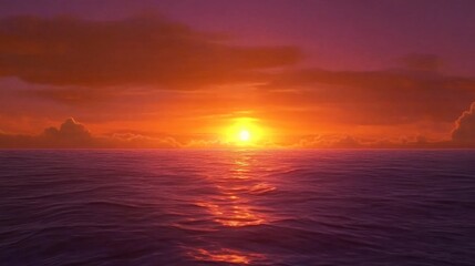 Obraz premium A breathtaking sunset over the ocean horizon, with the sky transitioning from orange to dark purple