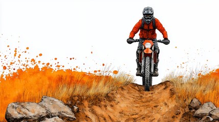 Obraz premium Dirt Bike Rider Conquering Rugged Terrain in an Artistic Watercolor Style