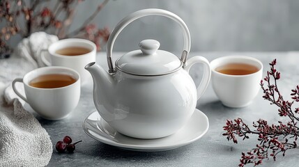 Elegant tea ceremony with simple teapot cozy setting drink content serene environment close-up view tradition explored