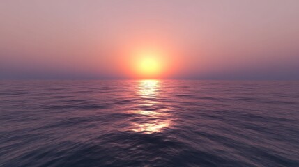 Obraz premium A peaceful sunset at sea, with soft orange and purple skies reflected on the gentle waves