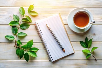 Overhead Journal, Branch, Tea, & Pen - Bright & Fresh