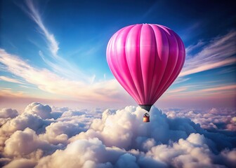 Naklejka premium Pink Balloon Soaring Above Clouds Vintage Sky