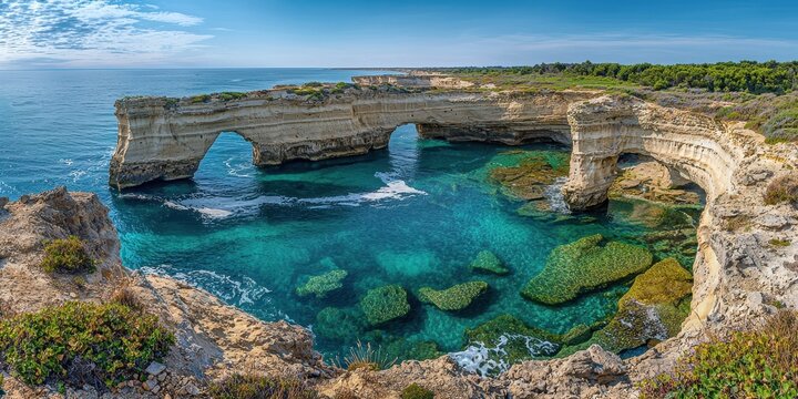 Breathtaking Coastal Landscape Featuring Unique Rock Formation Turquoise Water