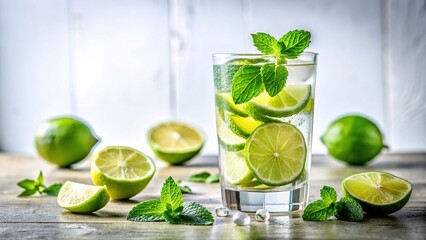 Fototapeta premium Refreshing Lime & Mint Water, Summer Drink, Healthy Beverage