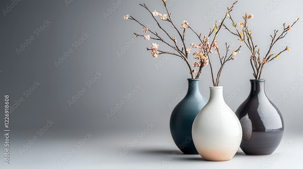 Poster elegant minimalist ceramic vases with subtle color gradients modern home decor studio setting aesthe