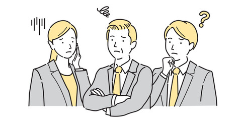 考え悩む男女のビジネスパーソンのイラスト
