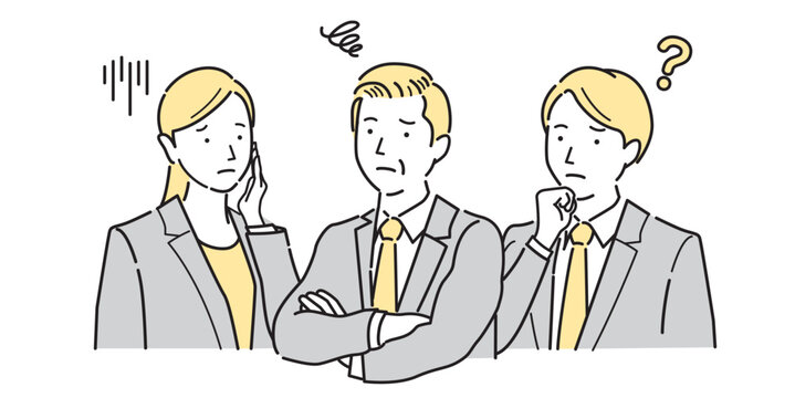 考え悩む男女のビジネスパーソンのイラスト
