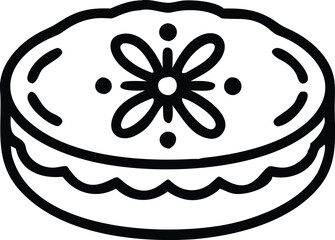 Stylized black and white cookie icon, minimalist sandwich design, symmetrical floral pattern, geometric biscuit illustration, retro bakery logo, simple line art pastry, vintage food symbol, bold circu