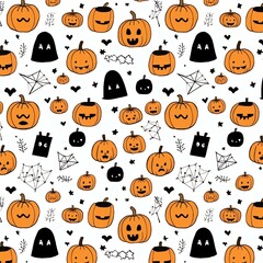 Fototapeta premium Orange black Halloween animation pattern white background