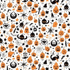 Fototapeta premium Orange black Halloween animation pattern white background