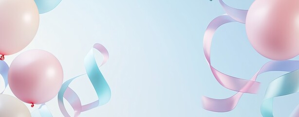 Celebration event with balloons and ribbons festive atmosphere graphic design colorful background joyful concept