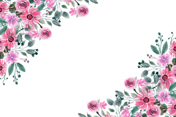 Decorate your designs with a watercolor flower frame isolated on a white background.