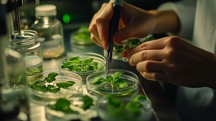 Scientist Examining Plant Samples in Laboratory