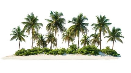Tropical Beach With Palm Trees Creating a Serene Oasis on a White Background