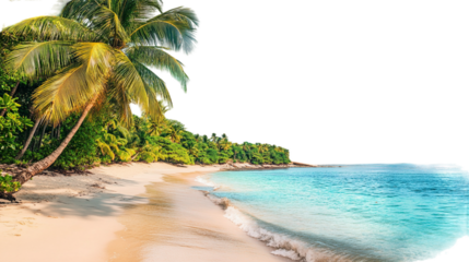 Tropical Beach Showcases Crystal Clear Waters and Vibrant Skies With a Hint of Rainbow Colors During a Serene Day