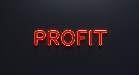 Fototapeta premium profit word lettering with neon red glow on plain black dark background