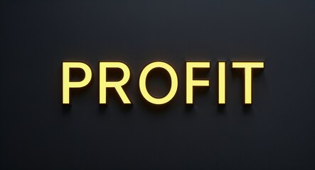 Fototapeta premium profit word lettering with yellow glow on plain black dark background