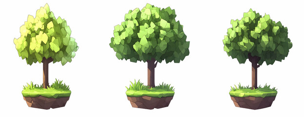 Three stylized trees, game asset, white bg