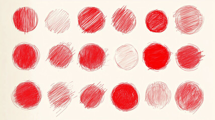 red circles and ovals with hand-drawn texture. Ideal for design elements and backgrounds.
