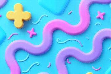 Obraz premium Pastel-colored abstract shapes are laid out on a blue surface. Arrangement with various forms creating an overall playful and whimsical composition enhanced by the soft, natural lighting.