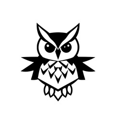 Geometric Owl: Black and White Bird Vector Illustration. Perfect for logo, graphic design, or nature-themed projects.  A cute and stylish design.