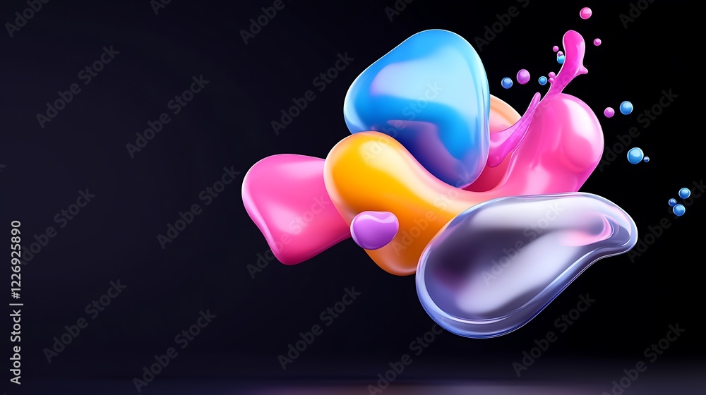 Poster dynamic colorful abstract fluid forms. vibrant digital art background
