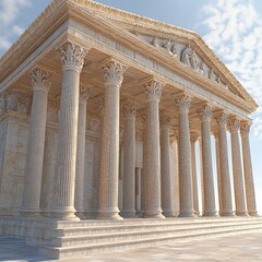 Naklejka premium Ancient Temple, Columns, Exterior, Sunny Sky, 3D Render, History