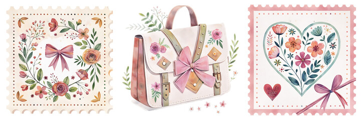 Floral Illustration Art with Accessories and Design Elements