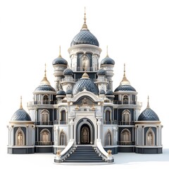 Obraz premium Beautiful and magnificent 3D cartoon palace, on a white background, generative AI