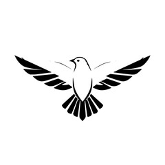 Majestic Dove in Flight: A Symbol of Peace and Freedom.  Black and white vector graphic, perfect for logo design, spiritual art, or peace themed projects.