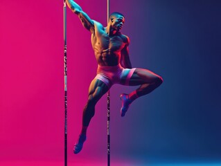 Dynamic Pole Vaulter Artistic Arena Sports Photography Colorful Fauvist Background Upward Perspective Vibrant Athleticism