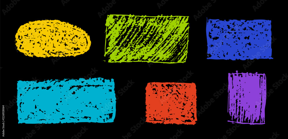 Poster set of abstract geometric basic shapes drawn with colored charcoal. hand drawn paint quote frame col